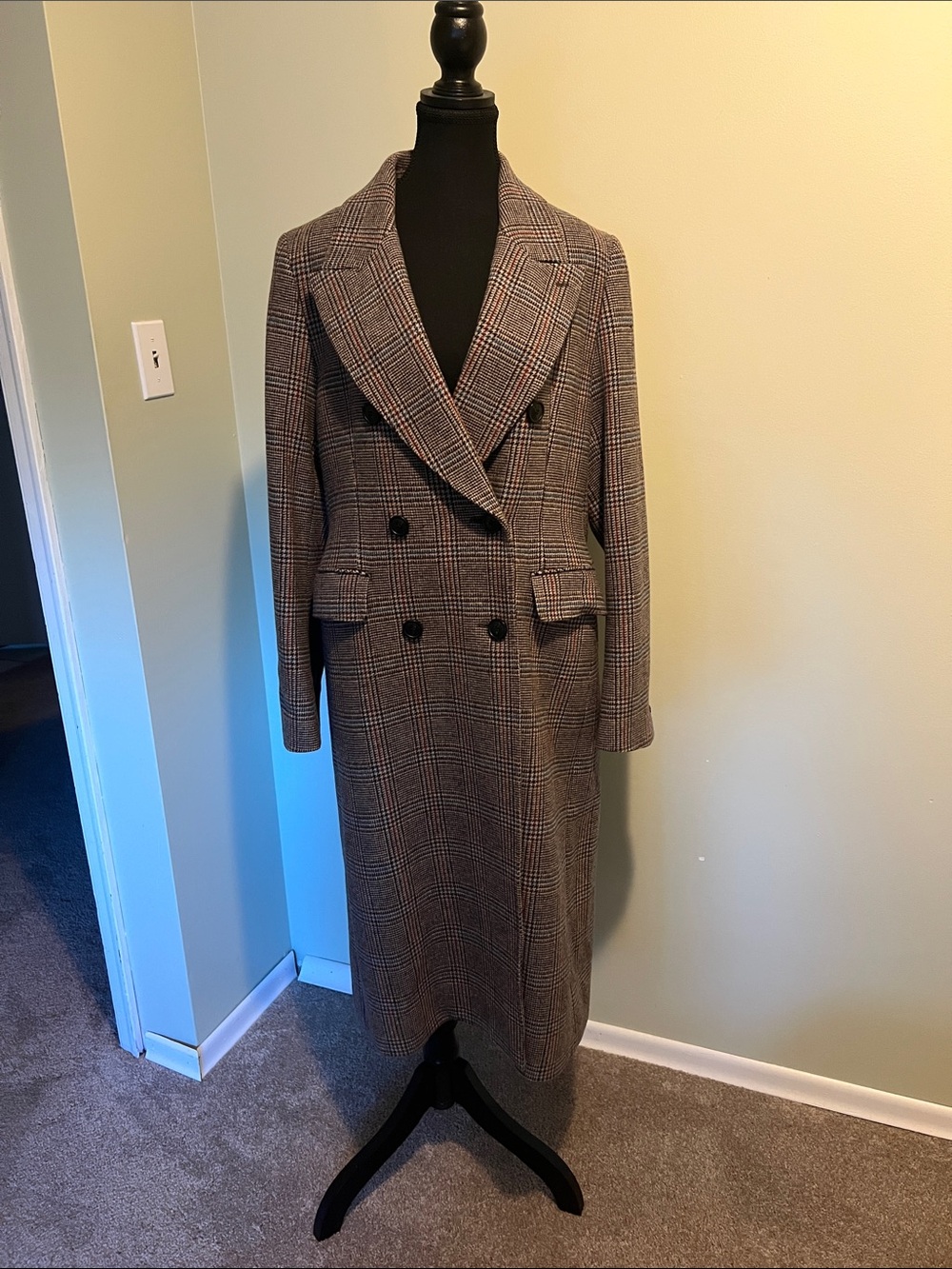 Ines de la Fressange x Uniqlo Long Double-Breasted Plaid Trench Coat - Brown